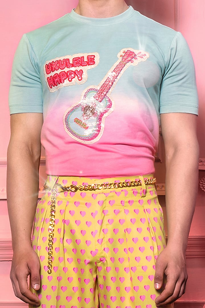 Blue & Pink Ombre T-shirt by Siddhartha Bansal Men at Pernia's Pop Up Shop